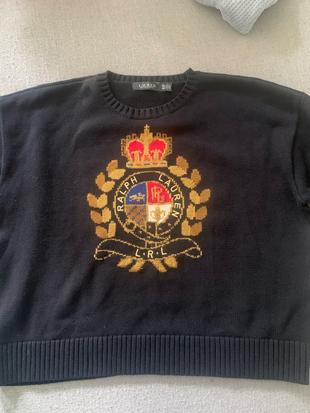 Ralph Lauren Black Crewneck Sweater with Gold Crest
